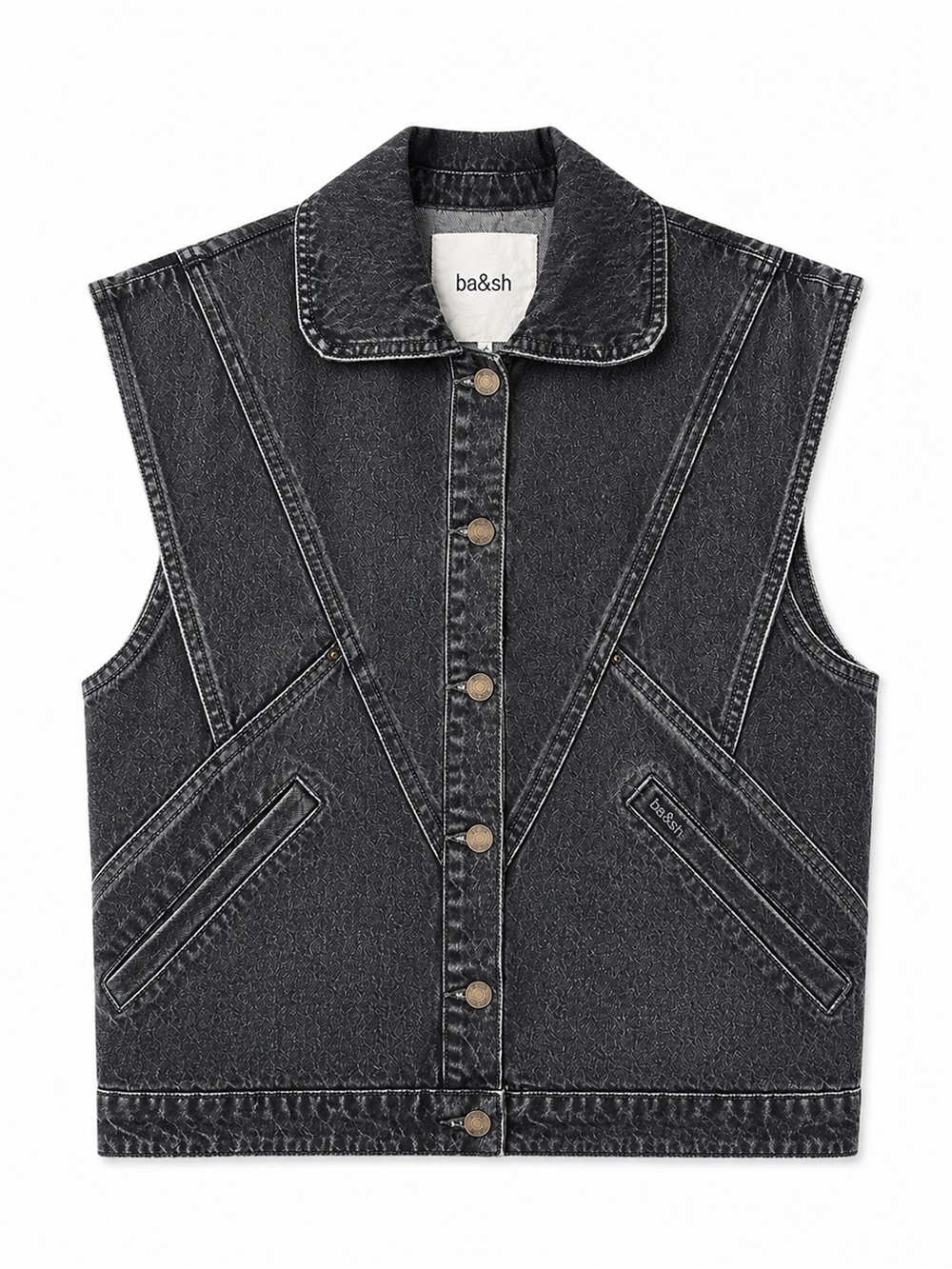ba&sh washed black denim vest — size M